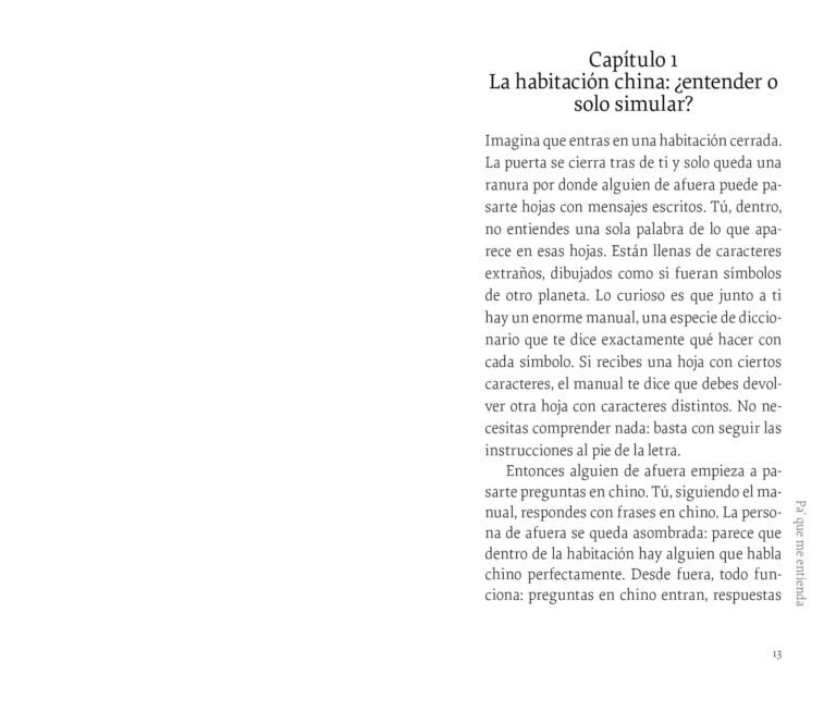 Página interior de «El fantasma en la máquina»: apertura del capítulo 1, «La habitación china: ¿entender o solo simular?»