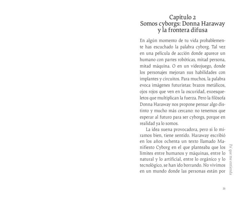Página interior de «El fantasma en la máquina»: apertura del capítulo 2, «Somos cyborgs: Donna Haraway y la frontera difusa»
