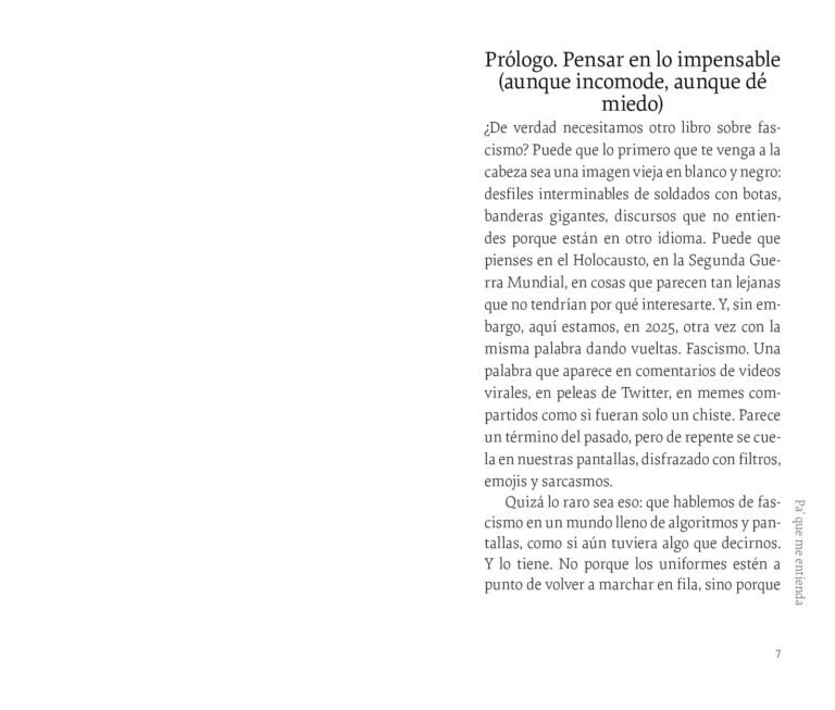 Página interior de «Fascismo, totalitarismo y otras formas para no pensar»: primera página del prólogo, «Pensar en lo impensable»