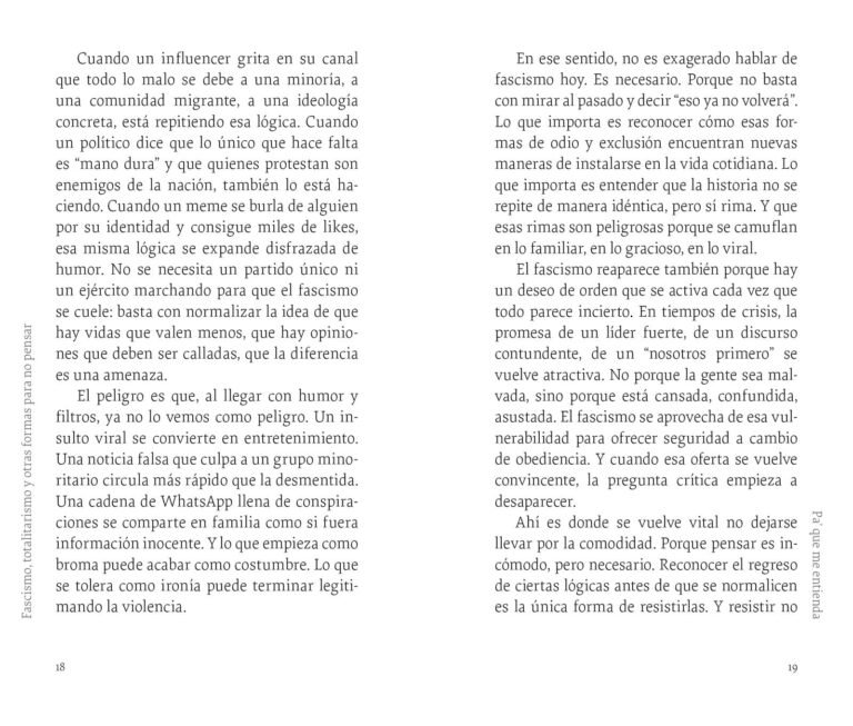 Página interior de «Fascismo, totalitarismo y otras formas para no pensar»: páginas interiores del capítulo, en la composición a dos columnas