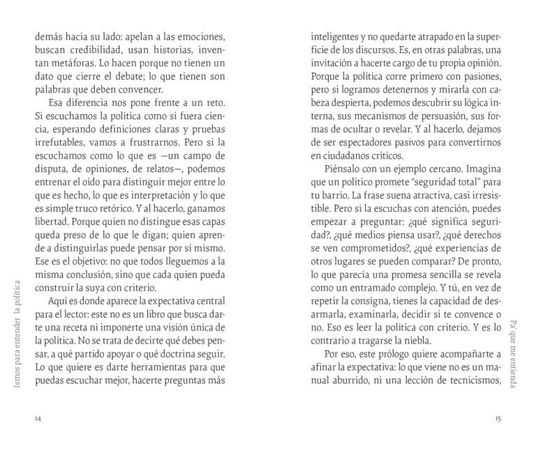 Página interior de «Ismos para entender la política»: páginas interiores del capítulo, en la composición a dos columnas