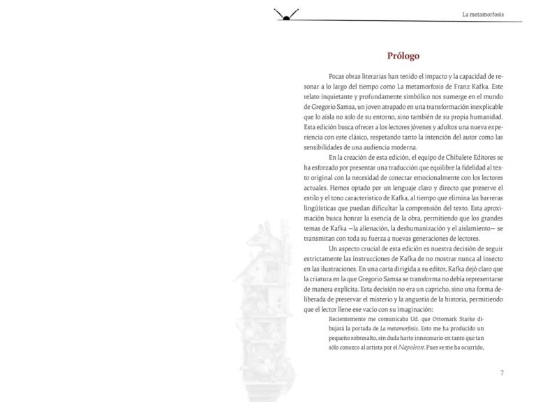 Página interior de «La metamorfosis»: primera página del prólogo de la edición
