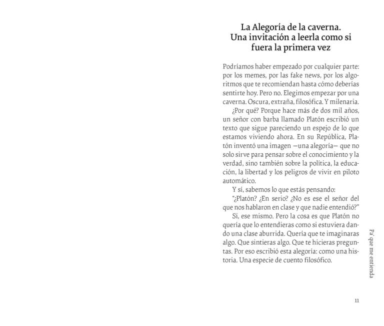 Página interior de «Platón, posverdad y fake news»: apertura de «La alegoría de la caverna. Una invitación a leerla como si fuera la primera vez»