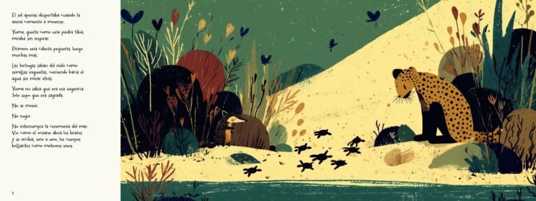 Página interior de «Sierra Nevada»: Yuma en la playa, entre tortugas que bajan al mar